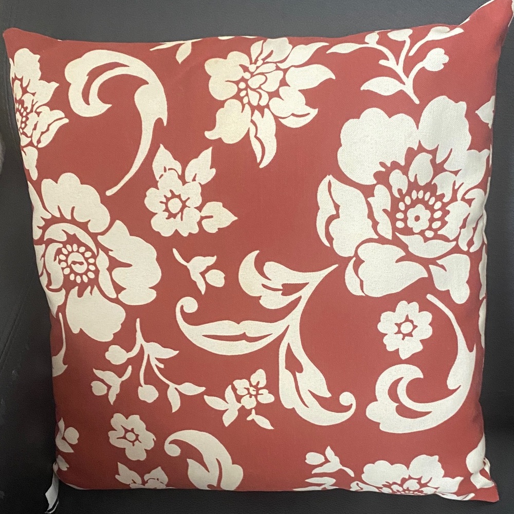 Floral Red and Cream Decorative Throw Pillow